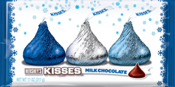 Hershey®’s Kisses® Brand Milk Chocolates wrapped in electric blue and silver foils